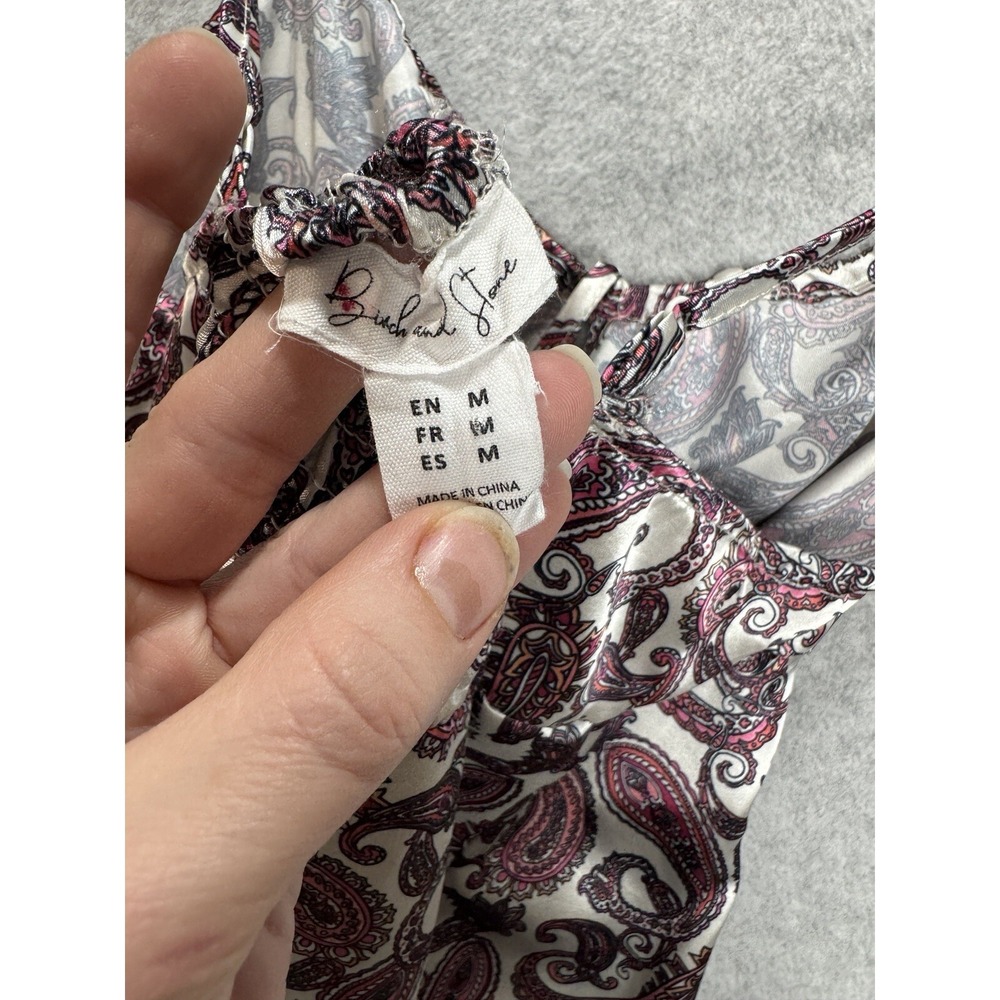 90s Y2K Silky‎ Satin Birch & Stone Women's Floral Mini Slip Dress Milkmaid Sz M - Picture 7 of 16